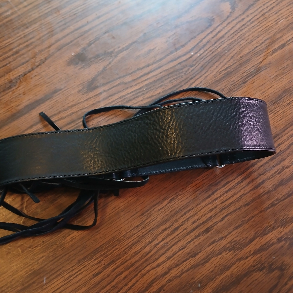 Women's Black Leather Belt with Decorative Buckles - Picture 5 of 8